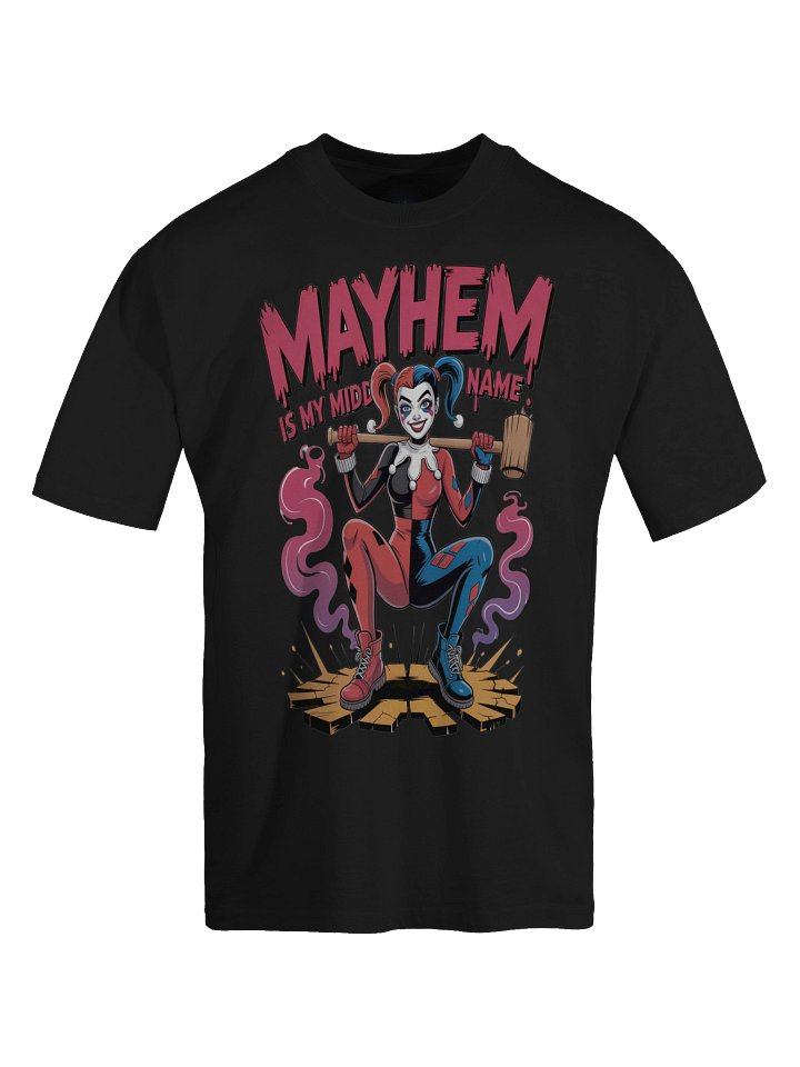 Mayhem's Middle: Harley Quinn Mallet Rampage Oversized Faded Unisex T-Shirt product image (1)
