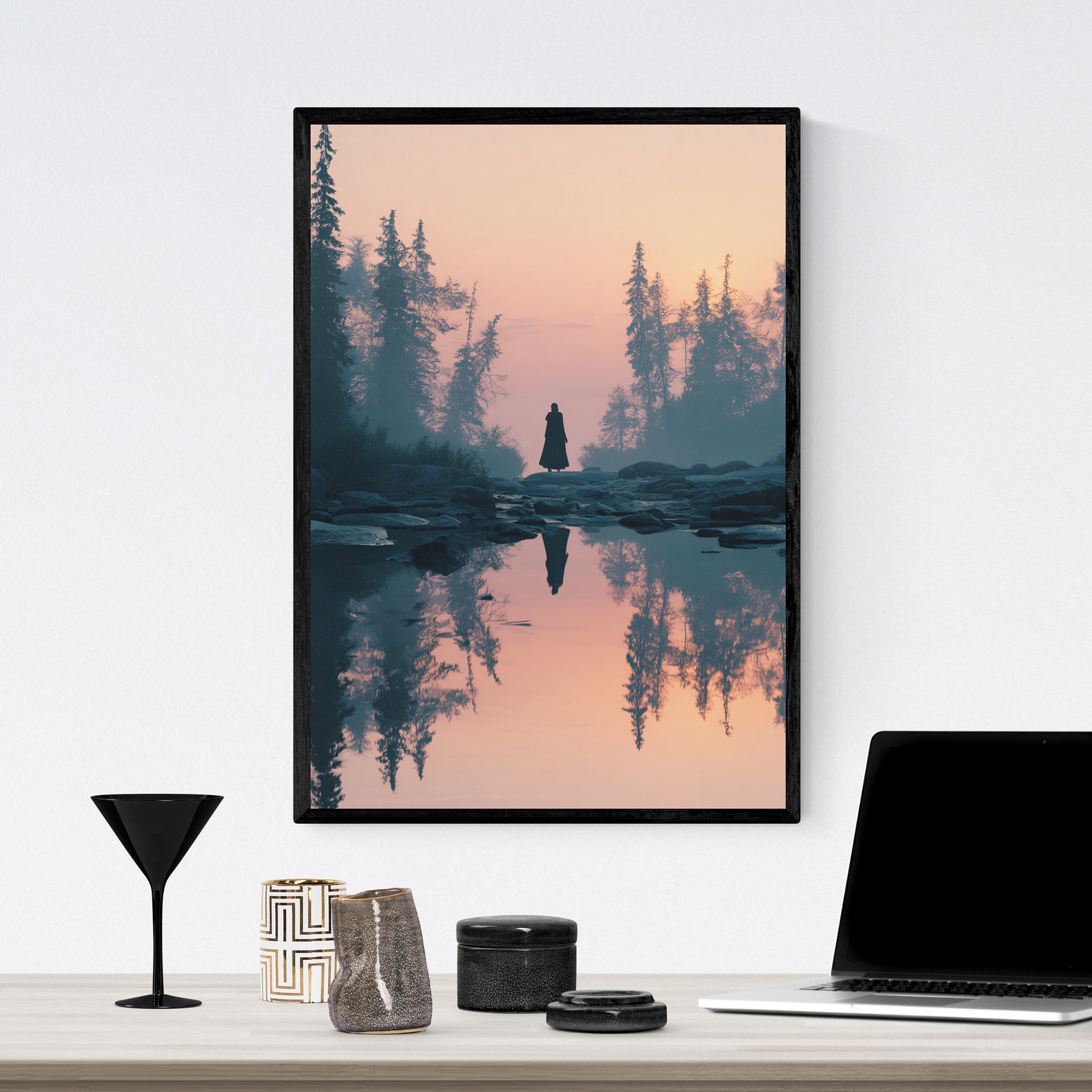 Christian Landscape Wall Art | Jesus Wilderness Reflection Print | Minimalist Faith Home Decor Canvas product image (1)