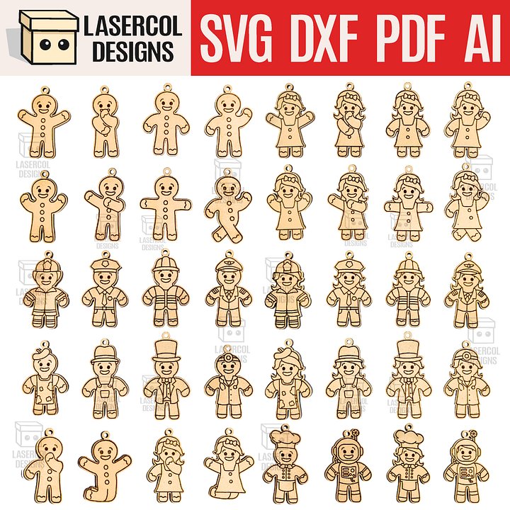 Gingerbread Cookies Christmas Ornaments Bundle - Laser Cut Files product image (1)