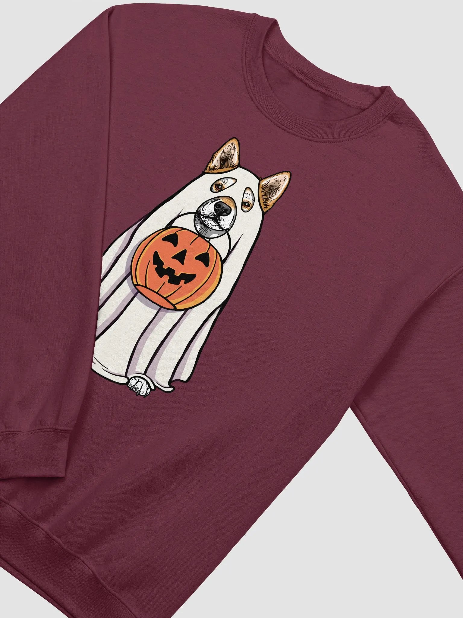 Funny Halloween Shiba Inu Sweatshirt | Funny Dog Wearing a Ghost Costume and Holding a Pumpkin Basket product image (4)
