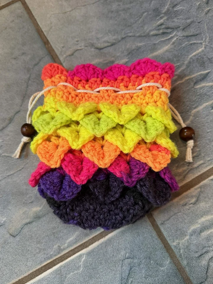 Neon Rainbow Dragon Scale Crochet Pouch product image (2)