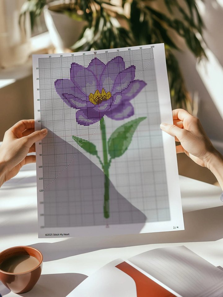 Purple Lotus Flower Cross Stitch Pattern product image (2)