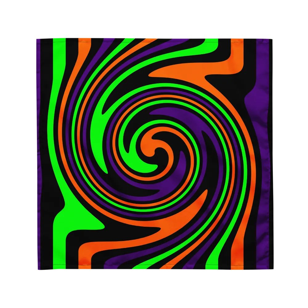 Retro Halloween Spirals Swirls Bandana, Black Orange Purple Green Twisted Accessory product image (2)