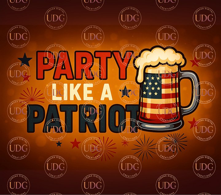 4th of July Tumbler Wrap - Party Like a Patriot 20oz Sublimation PNG | Independence Day Beer Mug Tumbler Design | Digital Download product image (1)