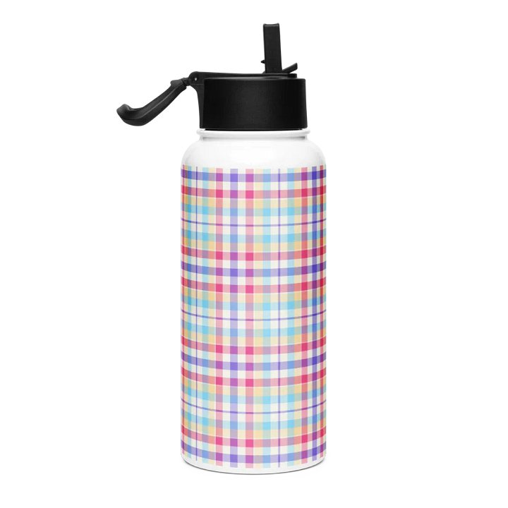 Purple, Pink, and Blue Plaid Water Bottle product image (1)