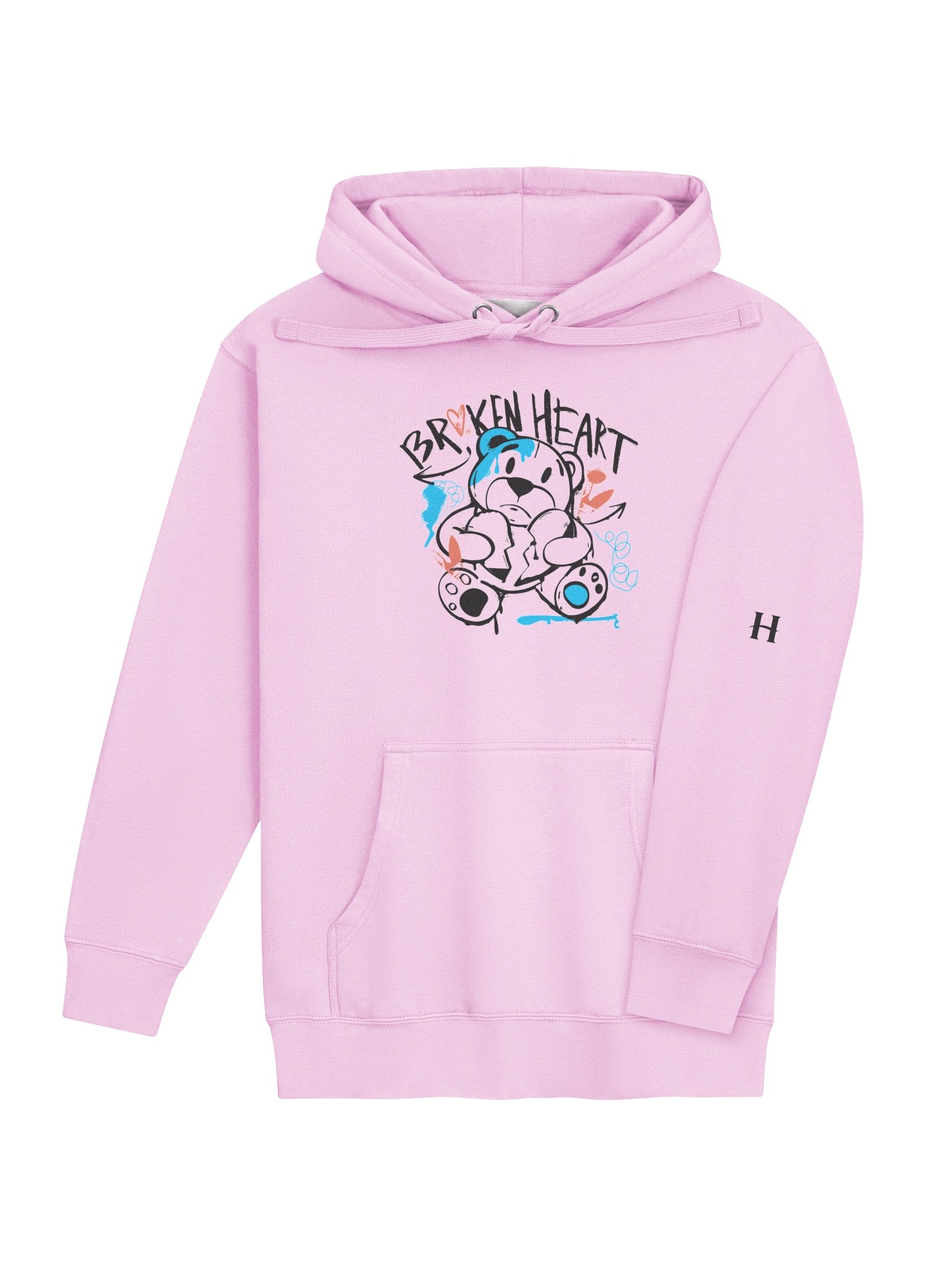 "Broken Heart" Bear Hoodie – Pink Oversized Streetwear Pullover with Graffiti Teddy Graphic product image (4)