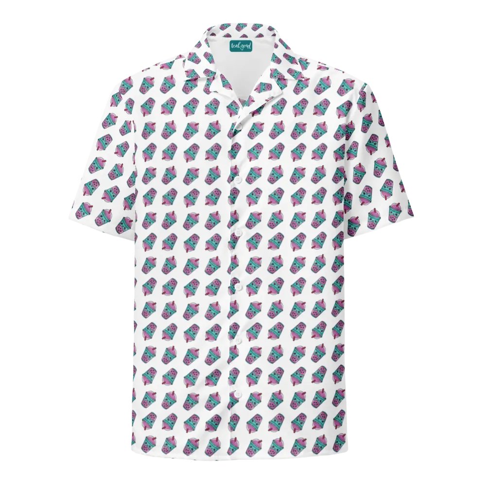 Kawaii Hawaii Bubble Tea Short Sleeve Button-Up Shirt product image (1)