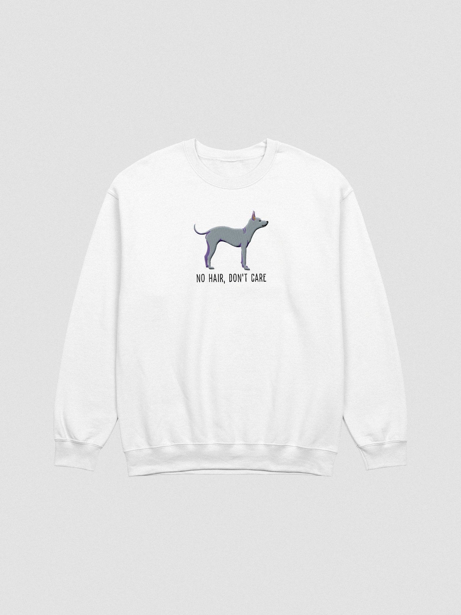 No Hair, Don't Care Sweatshirt (Embroidered) of an American Hairless Terrier(Blue) product image (4)
