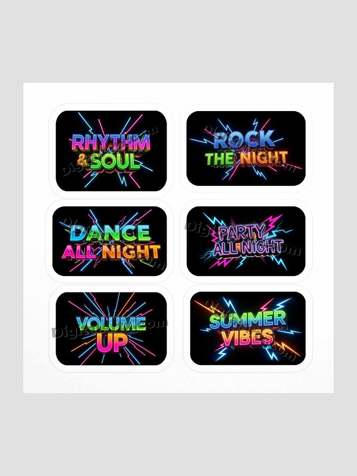 Neon Summer Music Vibes Black Stickers Set product image (1)