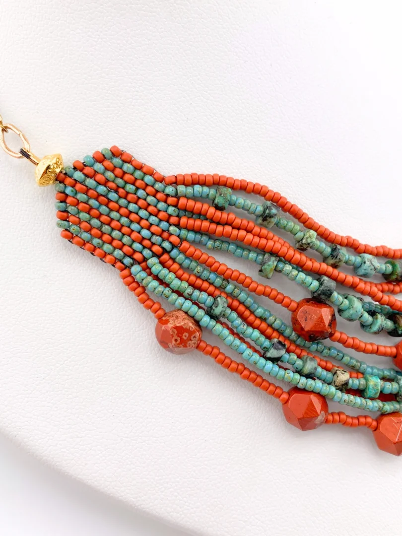 Multi-strand Turquoise and Red Jasper Beaded Necklace Set product image (2)