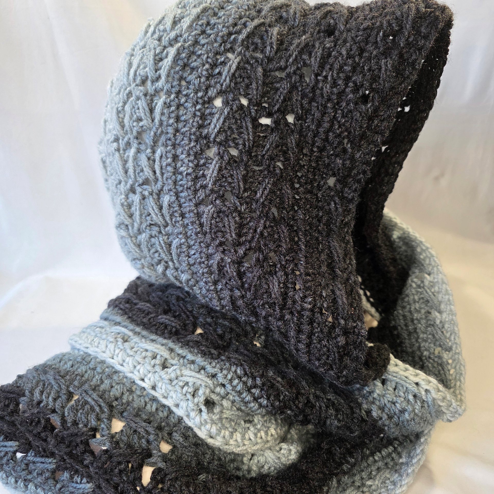 Crochet Hooded Scarf: Long Winter Scarf with attached Hood product image (4)