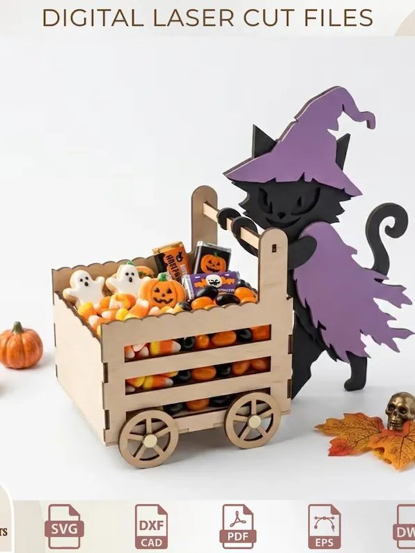 3D Halloween Candy Box SVG Bundle – Spooky Treat Cart Laser Cut Files for Glowforge & Woodworking product image (8)