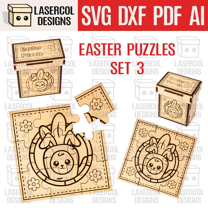 Easter Bunny Puzzle With Box Set 3 (2 Sizes) - Laser Cut Files product image (1)
