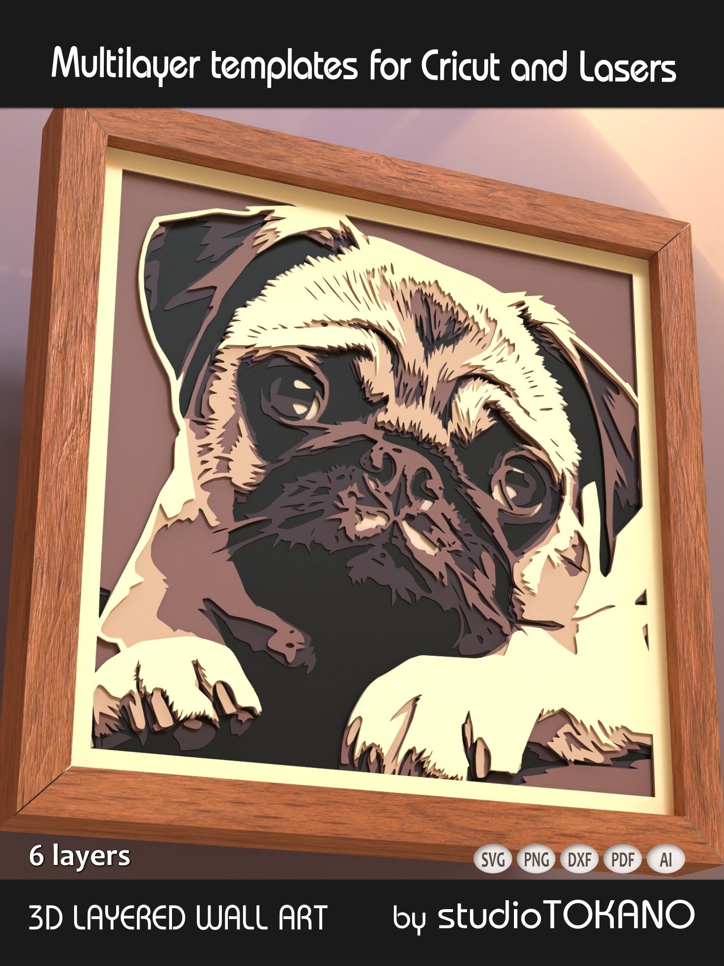 Pug 3D layered dog svg for Cricut product image (5)