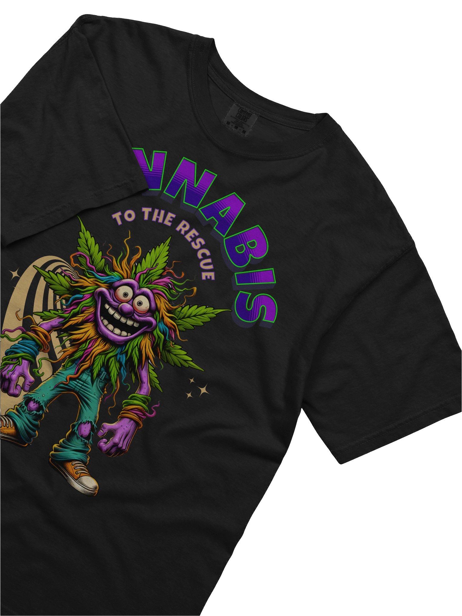 Hairy Bud - To the Rescue - Cannabis Leaf Cartoon Heavyweight T-Shirt product image (6)
