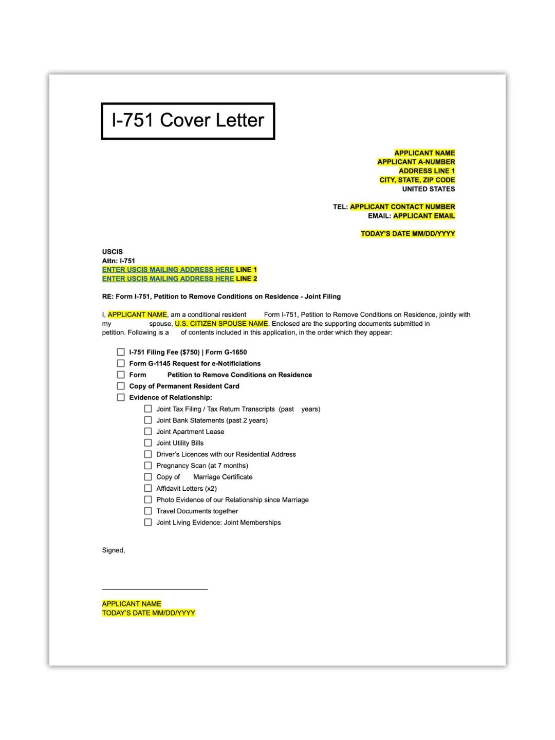 Removal of Conditions Checklist & Cover Letter product image (2)