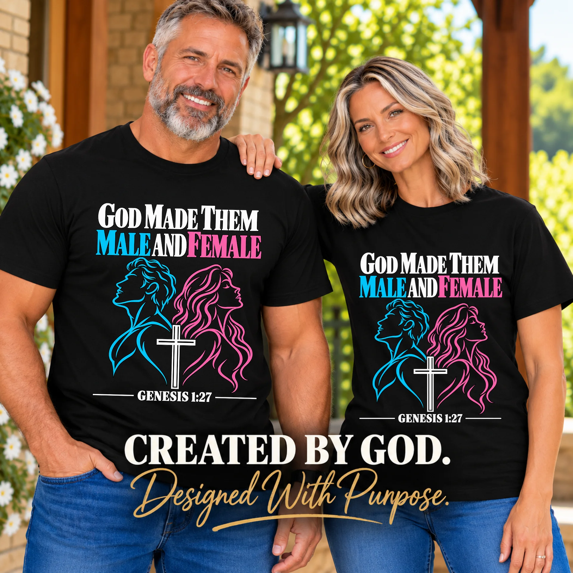 God Made Them Male and Female Christian T-Shirt | Genesis 1:27 product image (3)
