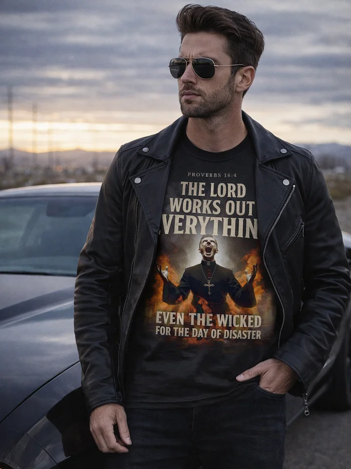 Day of Disaster Bible Verse T-Shirt – Christian Proverbs 16:4 Scripture Graphic Tee, Fiery Judgment Priest Artwork Faith Shirt, Bold Religious Warning Apparel product image (2)