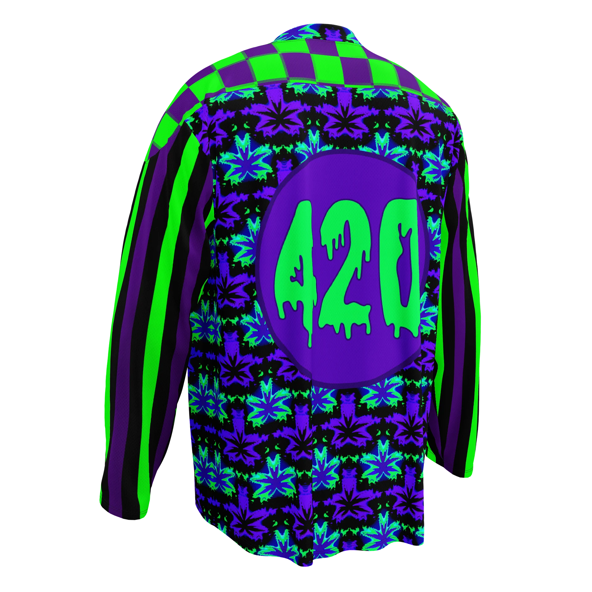 420 Festival Hockey Jersey, Stoner Rave Circus Stripes Shirt, Twisted Clown Cannabis Clothes, Neon 90s Trippy Checker Top, Odd Weed EDM Wear product image (4)