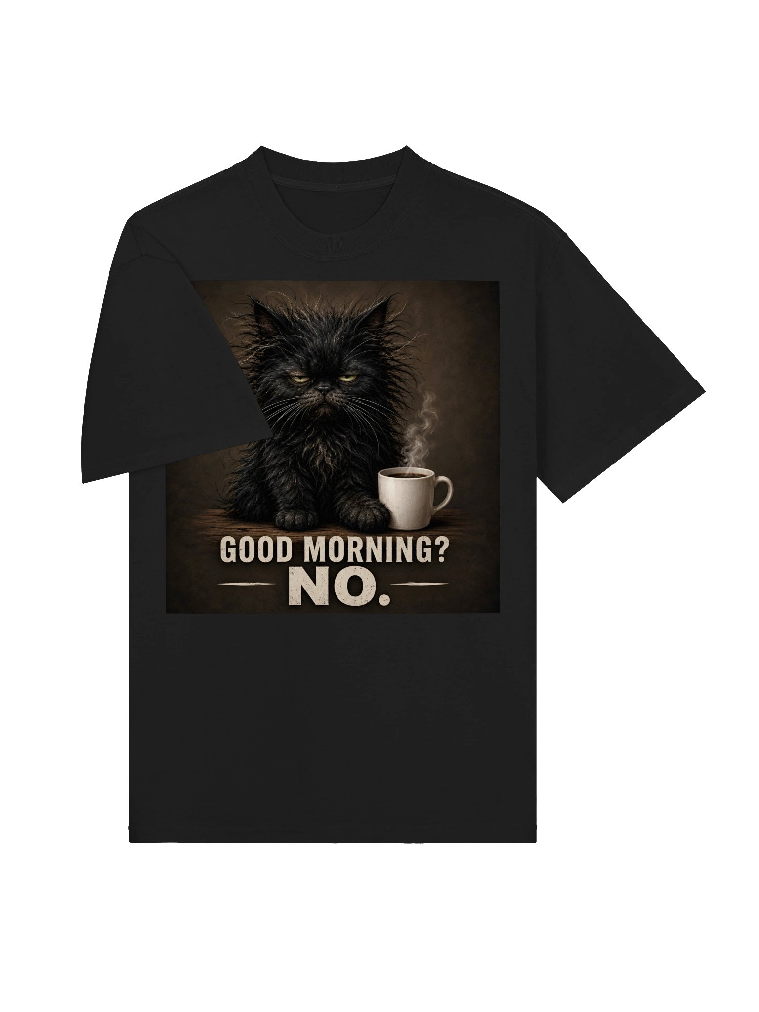 Good Morning? NO. Black Cat Coffee T-Shirt | Funny Cat Lover Gift product image (4)