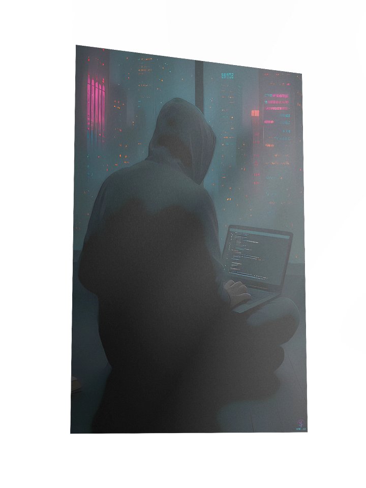 Cyberpunk Hacker Poster - Futuristic Coder Wall Art with Neon Cityscape (12x18", 20x30", 24x36") product image (2)