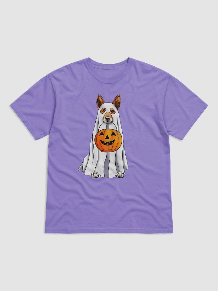 Australian Cattle Dog Halloween Tee | Funny Halloween Red Heeler Wearing a Ghost Costume with Pumpkin Basket product image (1)