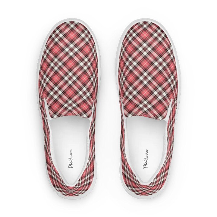 Coral Pink, Black, and White Plaid Women's Slip-On Shoes product image (1)