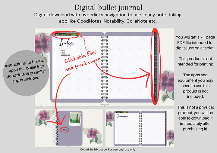 Hyperlinked Digital Bullet Journal - Purple (digital download) product image (1)