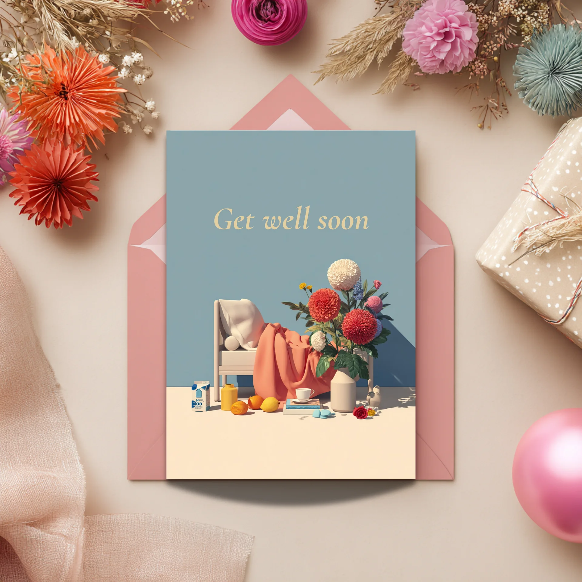 Get Well Soon Card Printable, Elegant Recovery Card, Floral Digital Download product image (2)