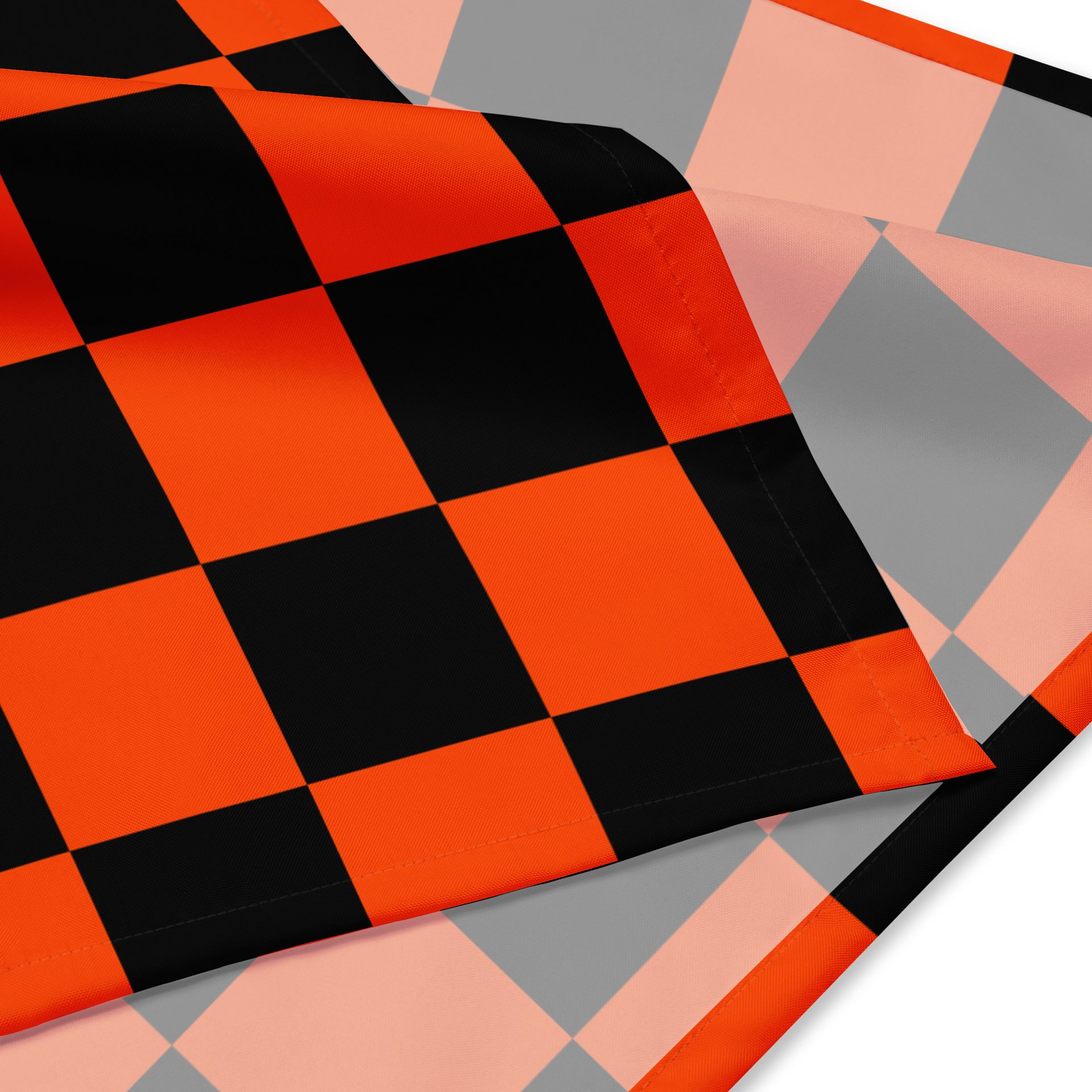Halloween Color Checkerboard Bandana, Black Orange Checkers Odd Autumn Accessory product image (4)
