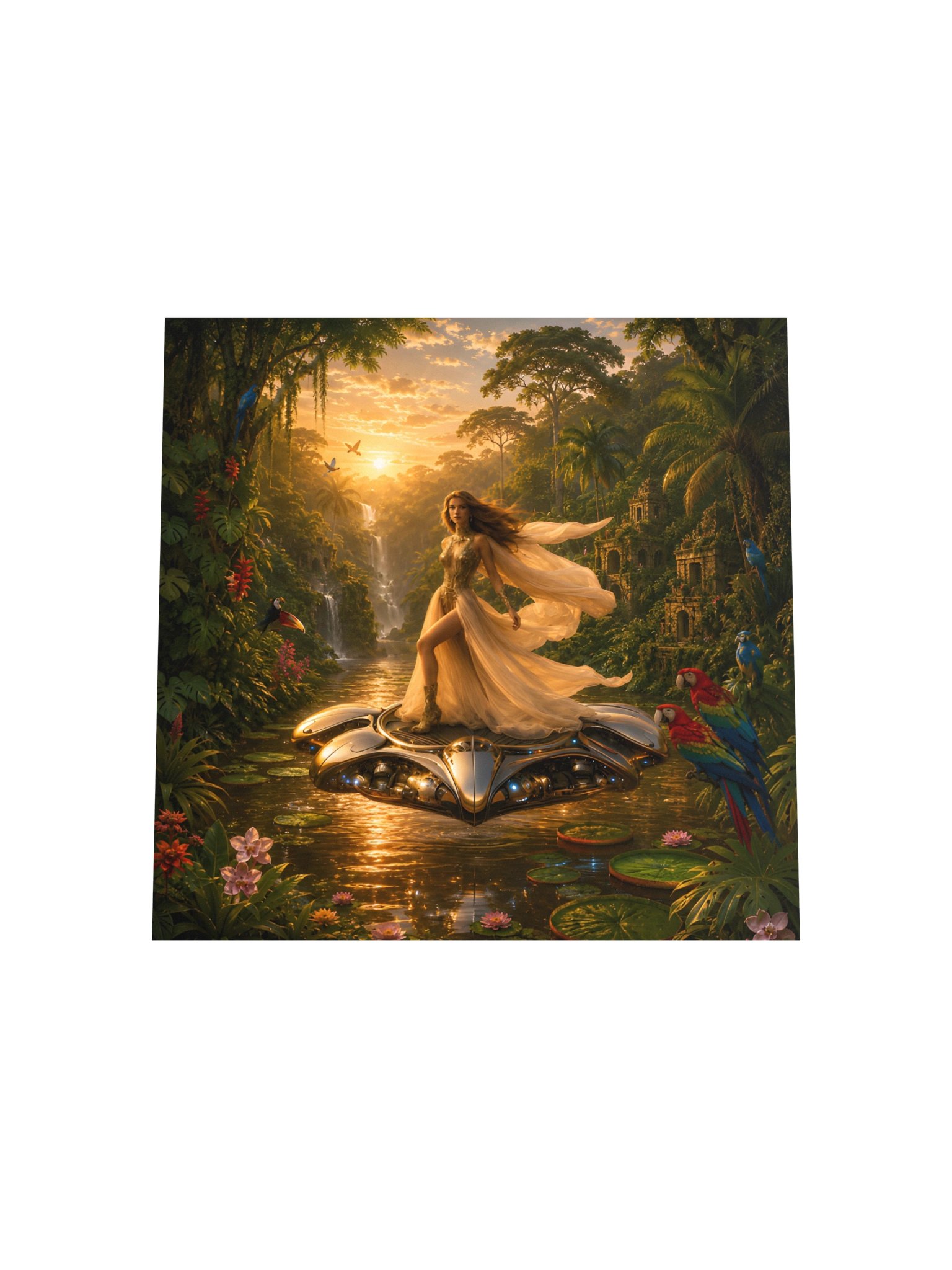 Jungle Goddess on Flying Craft | Tropical Sci Fi Fantasy Wall Art product image (5)