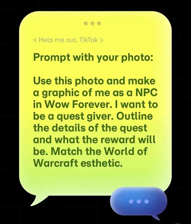 Here’s the prompt!: Use this photo and make a graphic of me as a NPC in Wow Forever. I want to be a quest giver. Outline the details of the quest and what the reward will be. Match the World of Warcraft esthetic.  Who’s playing WoW:Forever and what are you rolling? I’m torn between a Human Paladin or Hunter. May go Paladin on PvP and Hunter on PvE.  #biker #wowforever #worldofwarcraft #worldofwarcraftmemes #motorcycle 