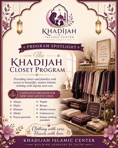 💜 The Khadijah Closet Program | Coming Soon 💜
At @khadijahislamiccenter, we envision a space where sisters and families can a...