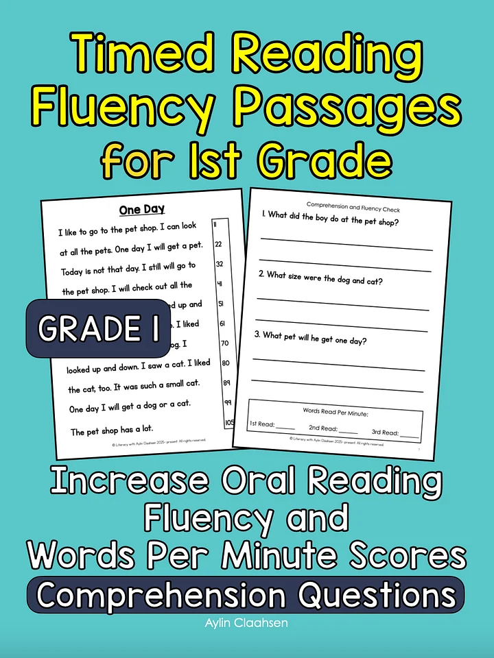 Timed Reading Fluency Passages for 1st Grade product image (1)