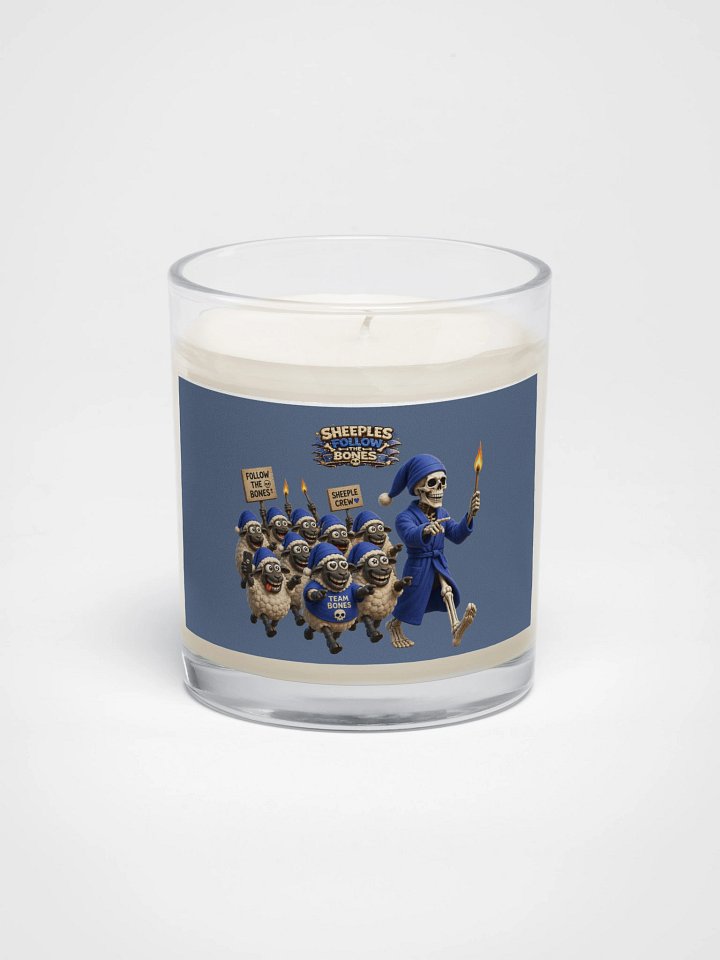 ''Sheeples Follow The Bones' Soy Wax Candle In A Clear Glass Jar product image (1)