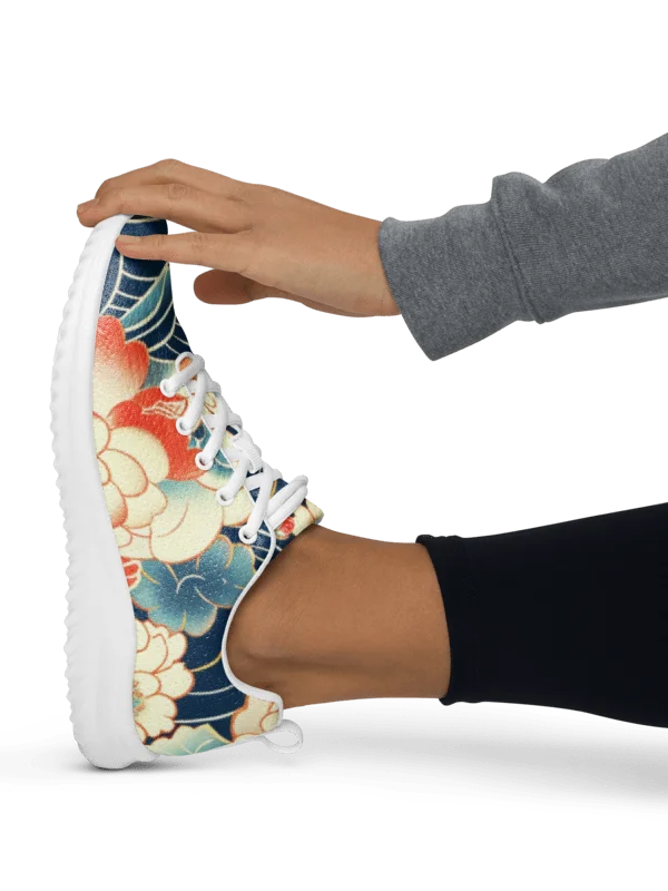Traditional Japanese Floral Athletic Shoes - Peony Wave Aesthetic Sneakers product image (4)