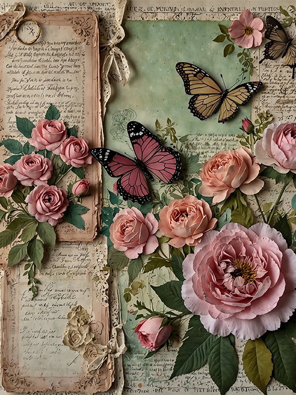Set of 8 Antique Book Pages with Garden Roses No.R245 product image (7)