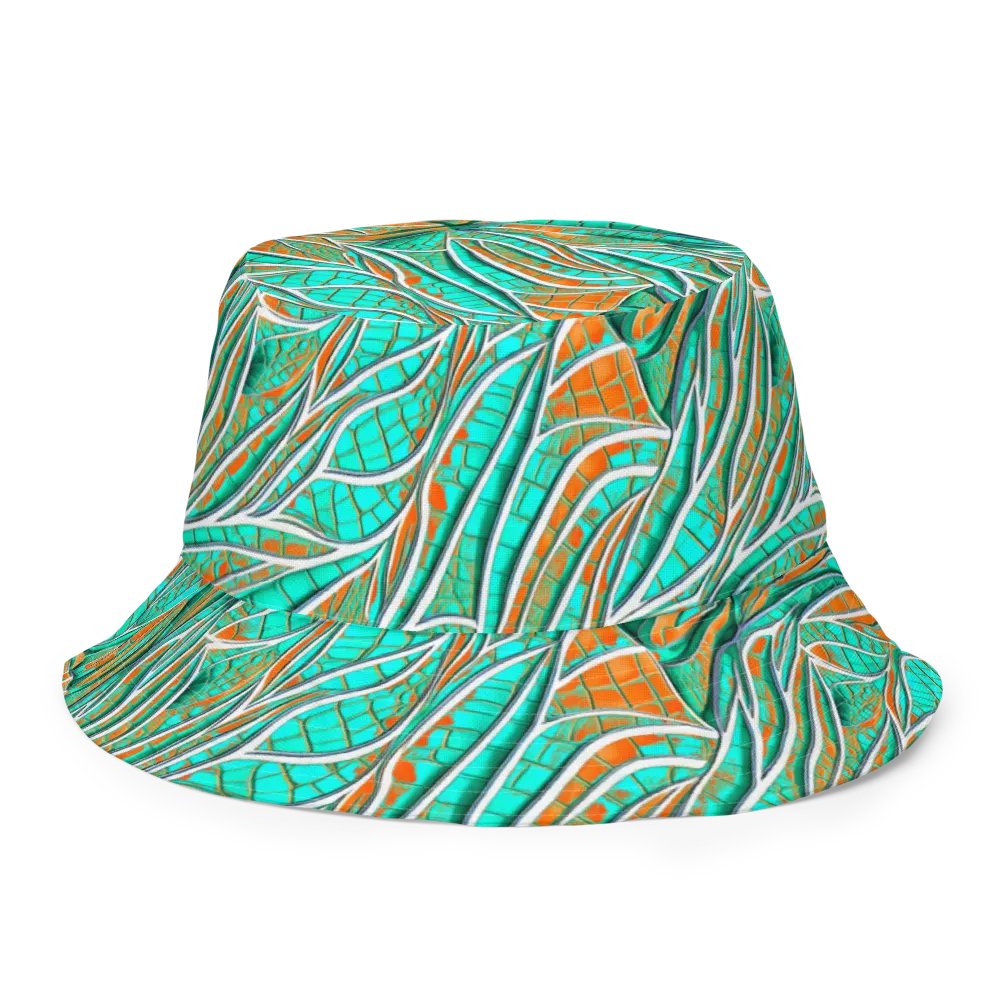 Reversible Aqua Blue & Orange Butterfly Painted Bucket Hat product image (4)