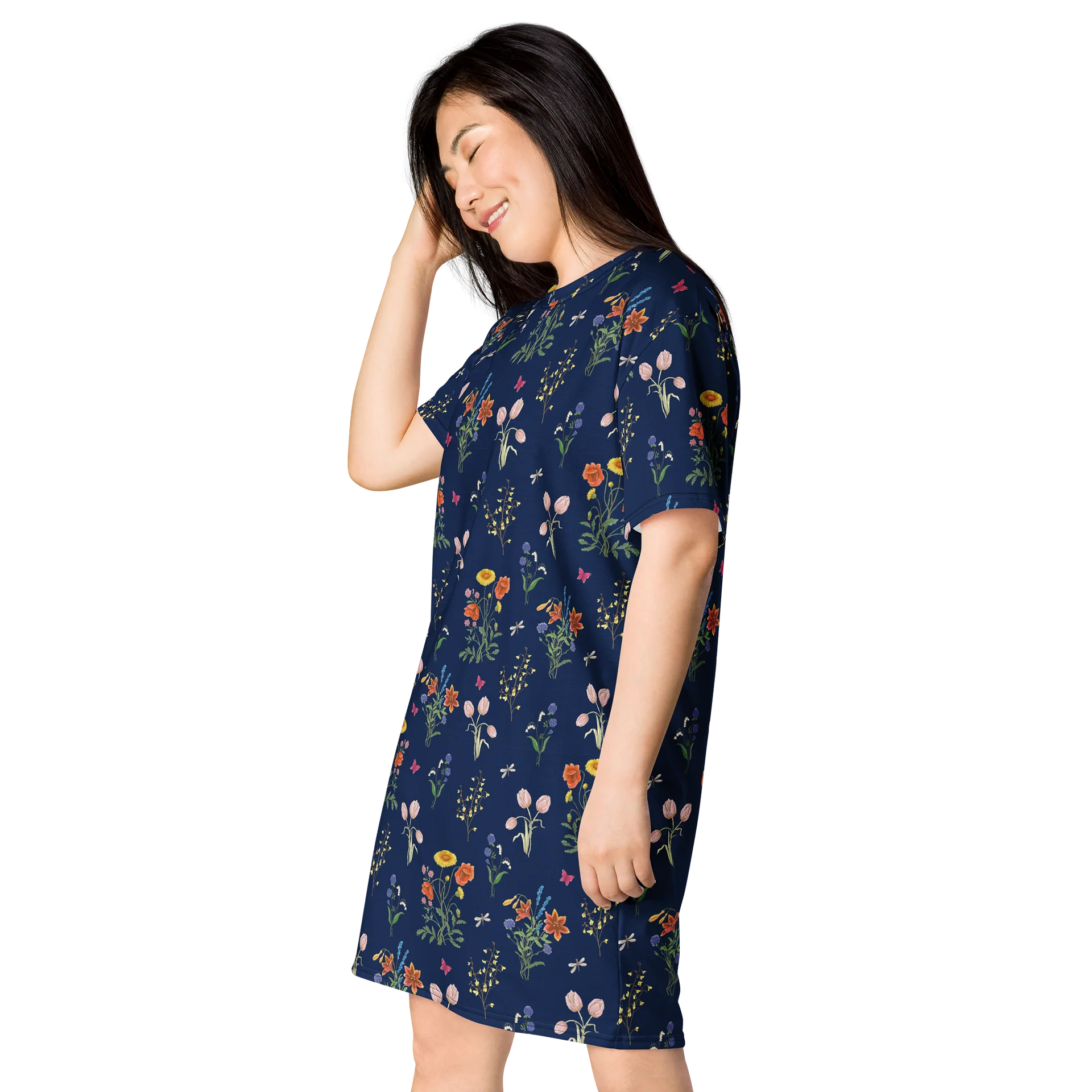 Stylish T-Shirt Dress with Enchanted Garden Tulip Flowers product image (3)