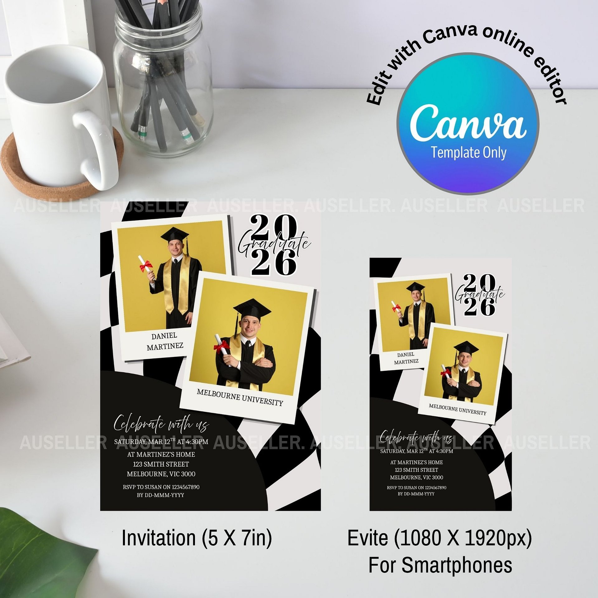 Modern Graduation Invitation 2026 Editable Canva Template product image (4)