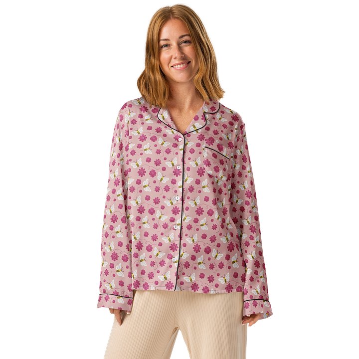 Little Pink Bees Ladies Long Sleeve Sleeve Pajama Top product image (1)