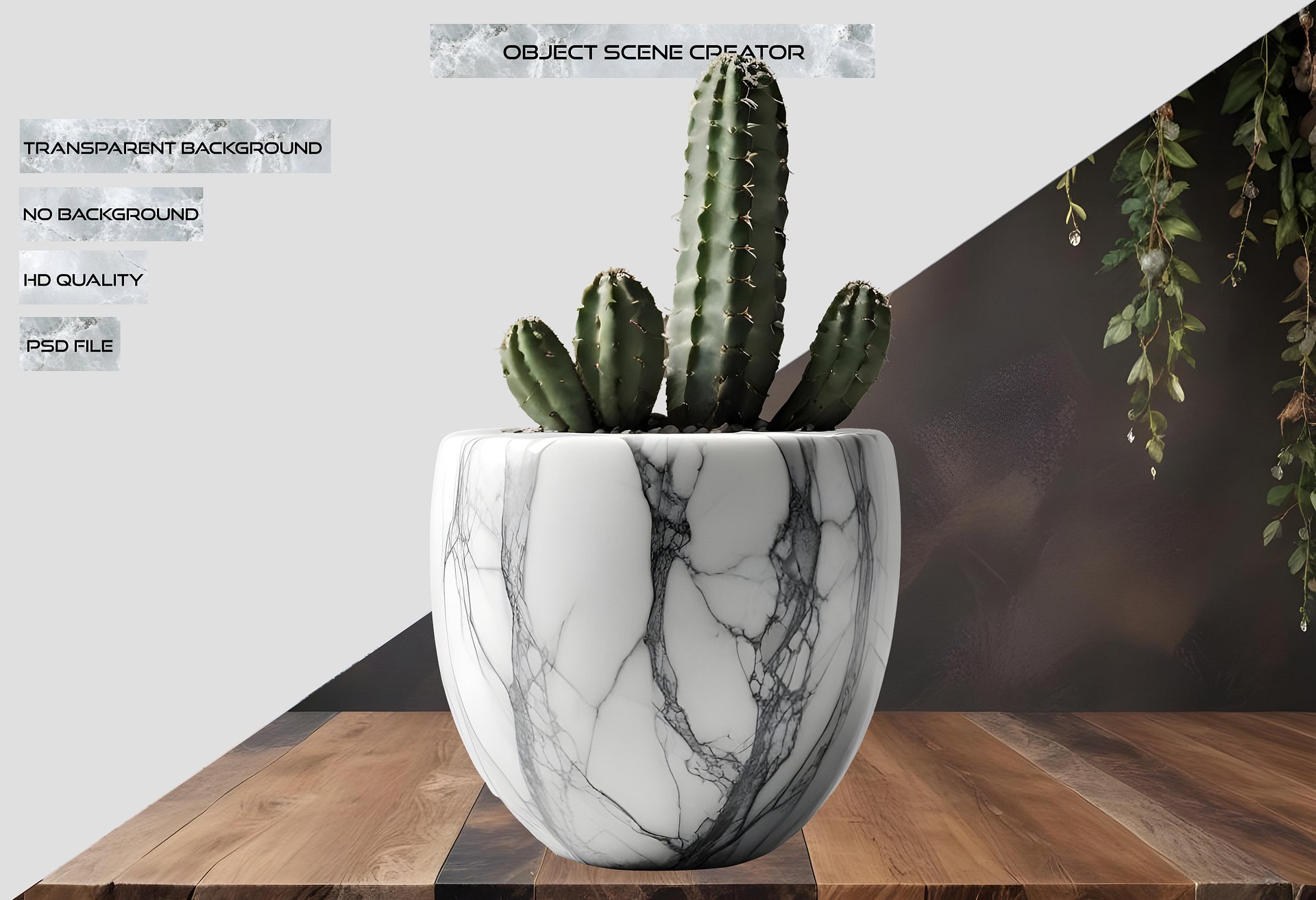 Marble Eternal – Cactus Marble Pot PNG product image (2)