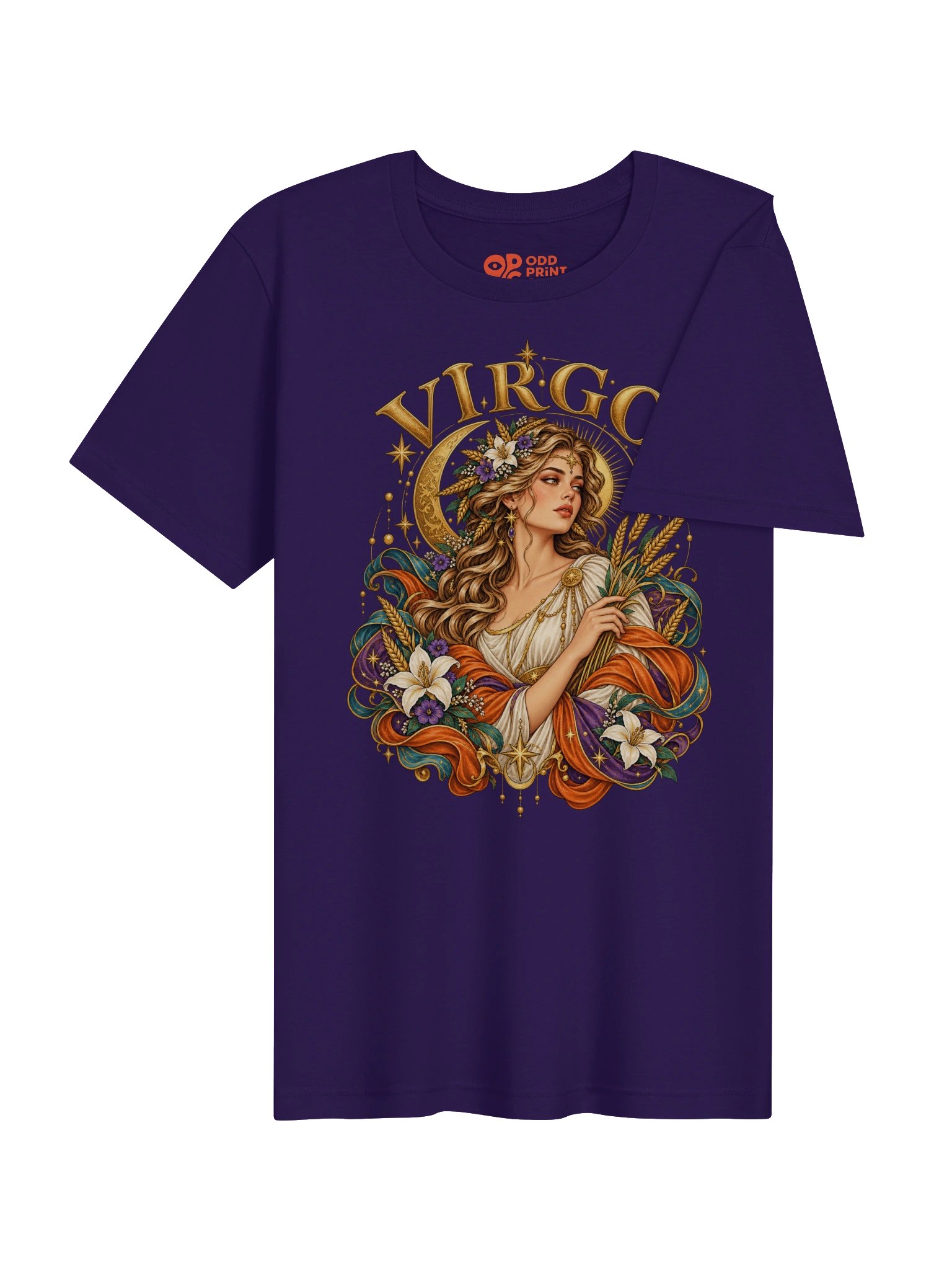 Virgo Zodiac T-Shirt With Celestial Maiden, Wheat and Lilies product image (6)