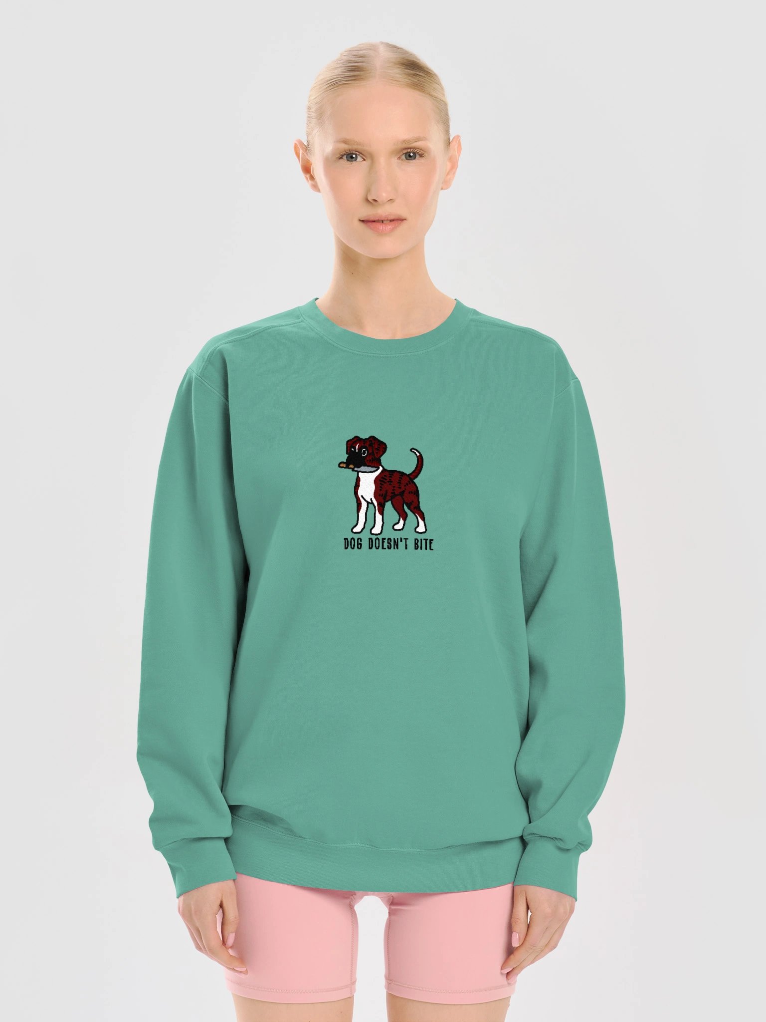 Dog Doesn't Bite Funny Chibi-Style Embroidered Premium Sweatshirt for Boxer(Brindle) Owners product image (5)