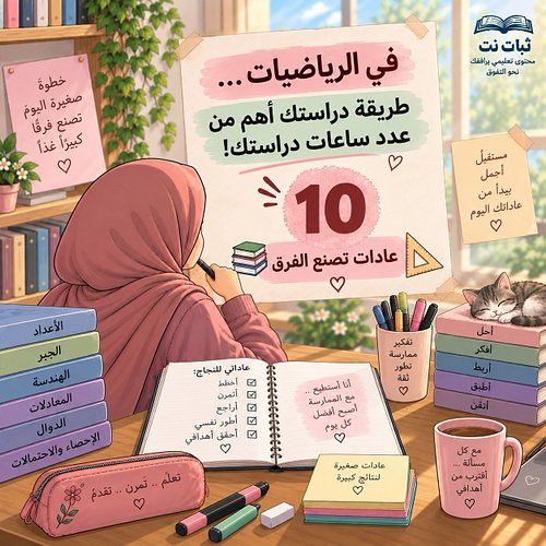 📚 في الرياضيات... ليست العبرة بكم ساعة تدرس، بل كيف تدرس! 📐

قد تجلس ساعات طويلة أمام الكتاب، لكن الفرق الحقيقي تصنعه عاداتك ...