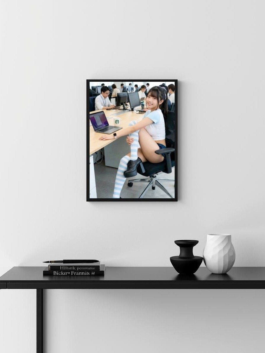 Office Cosplay Girl 8x10 Metal Wall Art – Striped Thigh Highs Metal Poster product image (3)