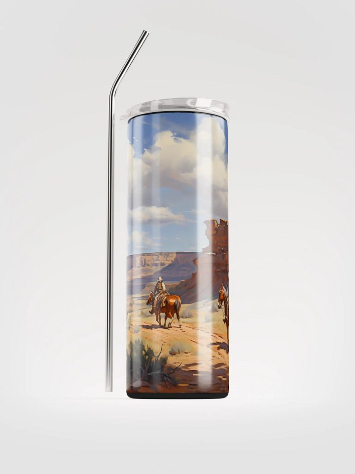 Southwest Cowboy Tumbler Desert Scene Skinny Tumbler with Straw, 20oz, Cowboy Decor, Southwest Art, Vintage Drinkware, Western Legends product image (2)
