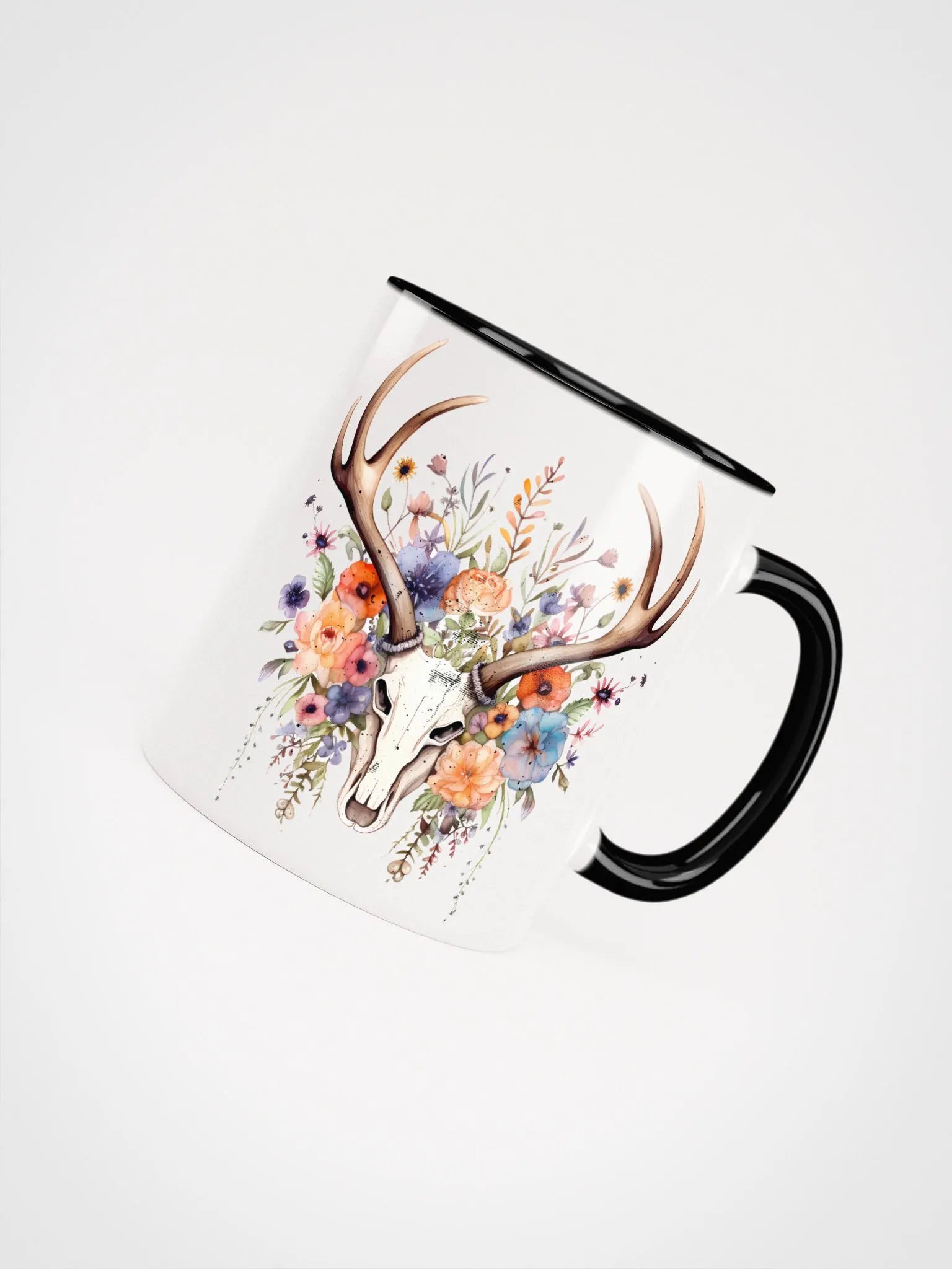 Floral Deer Skull Ceramic Mug product image (1)