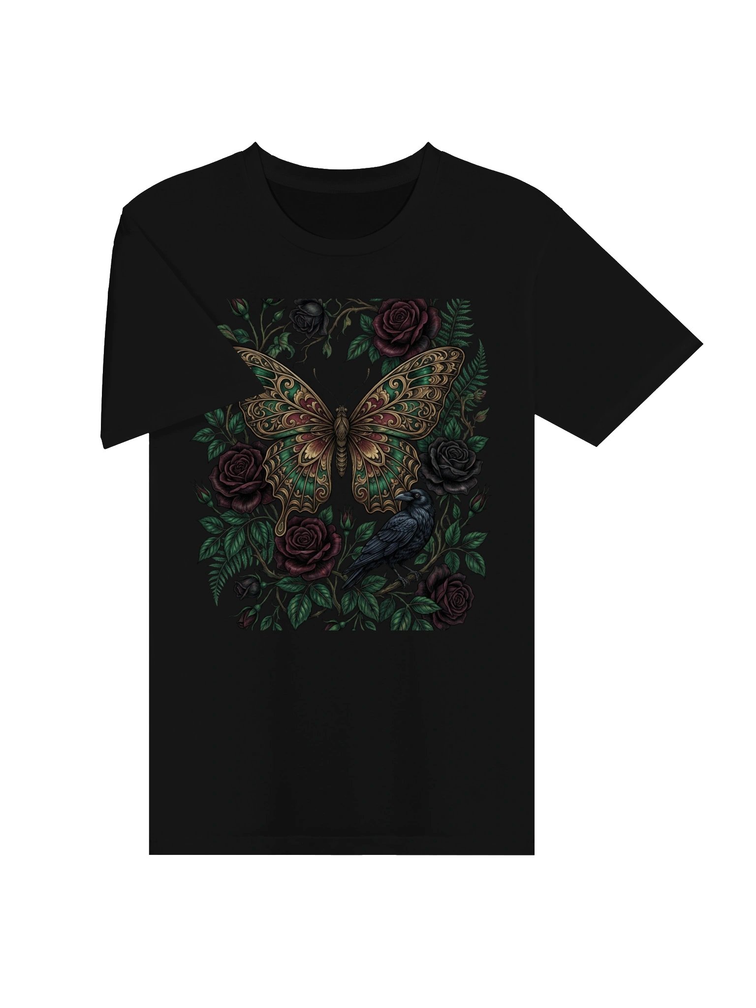 Gothic Butterfly Rose T-Shirt, Dark Academia Moth Tee, Raven Botanical Graphic Shirt, Vintage Nature Aesthetic Gift for Her product image (15)