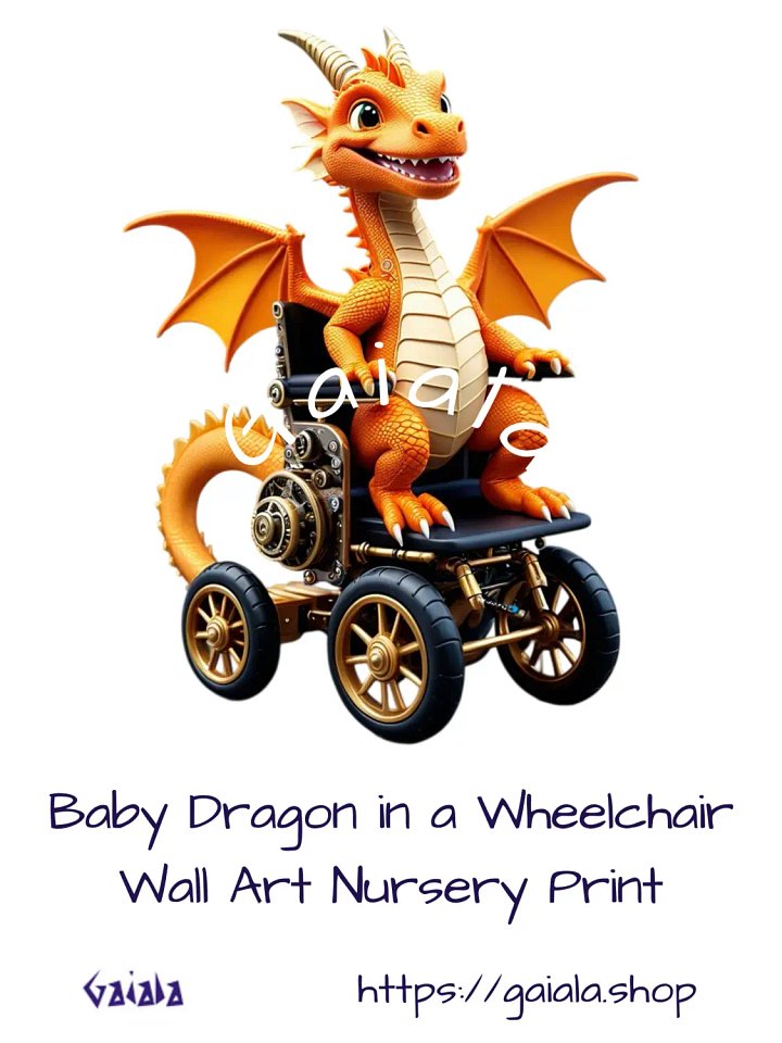 Baby Dragon in Wheelchair Kid Nursery Print Child Wall Art product image (1)